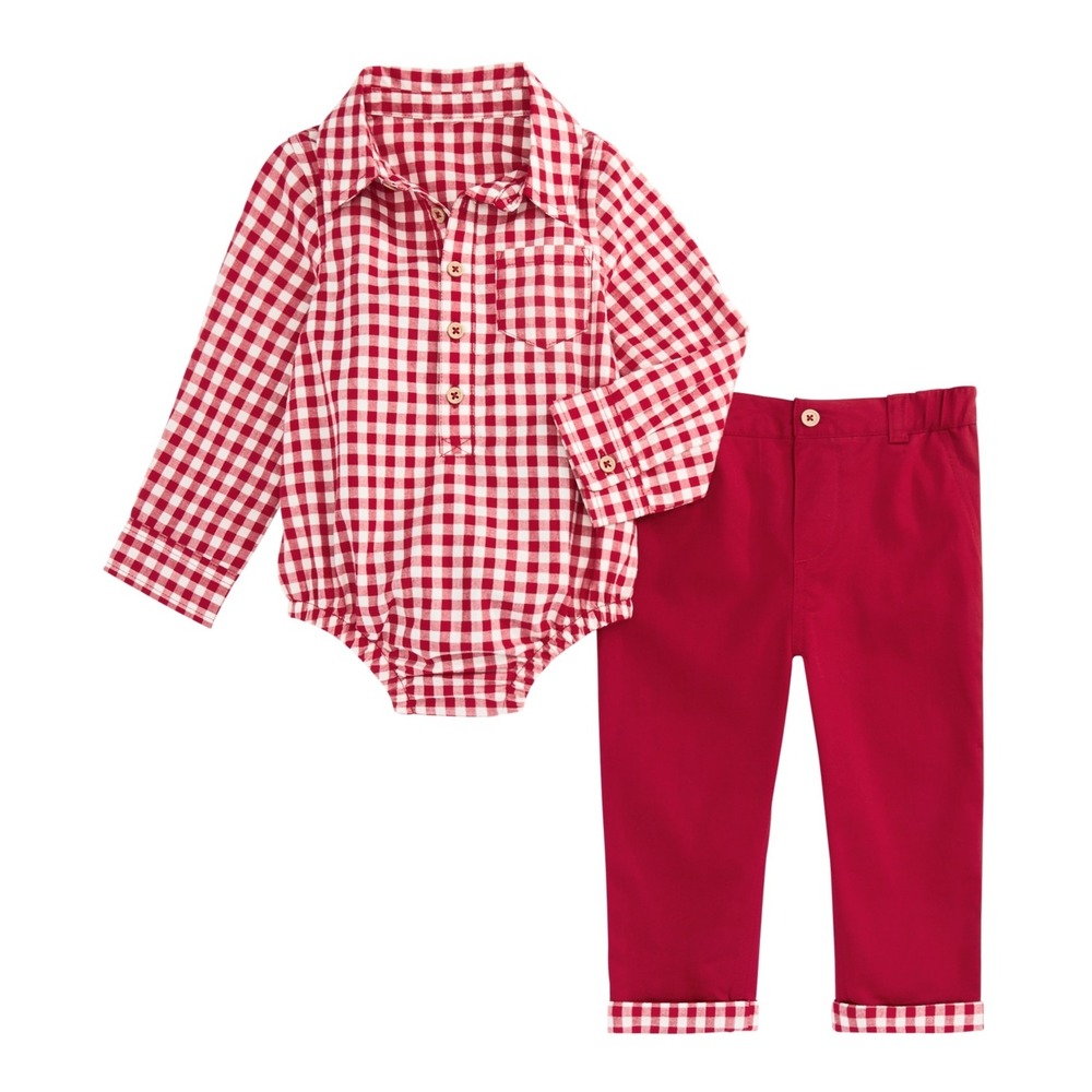 First Impressions Baby Boys‎ Gingham Bodysuit & Pants Set - Red - Size 3-6M
